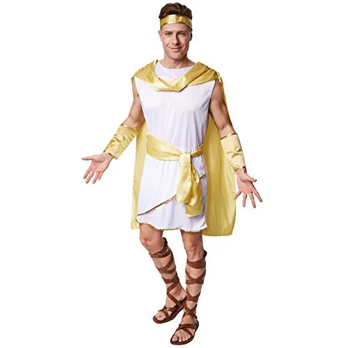 dressforfun tectake Herrenkostüm römischer Herrscher Augustus | Römisches Gewand mit angenähtem Umhang | inkl. Bindegürtel, Haarband & Armstulpen (M | Nr. 300339)