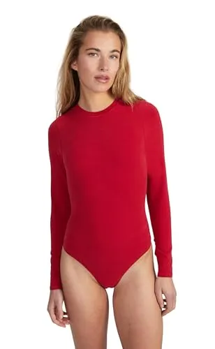 Style & Republic Langarm Body Damen aus Baumwolle, Samtig weich und Bequem Body-Shaper, Bodysuit mit Rundhalsausschnitt & Druckknopfverschluss, Wein, S
