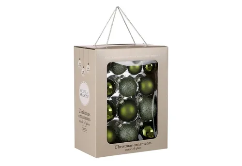 Mica Decorations Weihnachtsbaumkugel Set - 26 dunkelgrüne Glaskugeln (7 cm) - Set aus 26 stilvollen dunkelgrünen Glaskugeln für festliche Dekoration. Perfekt für Ihren Weihnachtsbaum und bringt festlichen Glanz in Ihr Zuhause.