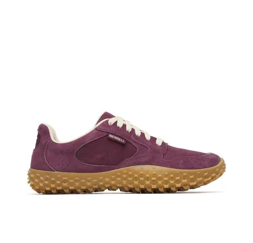 Merrell Minimal-Sneaker Wrapt (Veloursleder, wasserdicht) cherry/burgund Damen, Größe 38,5 - Der Merrell Minimal-Sneaker bietet ein leichtes Design und eine einzigartige Gummisohle für ein Barfußgefühl. Das wasserdichte Obermaterial aus Veloursleder und atmungsaktives Mesh sorgen für Komfort und Stil.