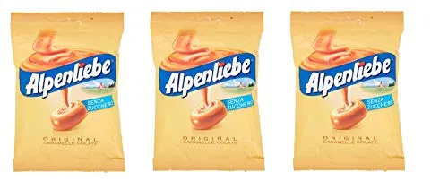 3x Perfetti Alpenliebe Original Caramelle Colate senza zucchero zuckerfreie Süßigkeiten Bonbon Lollies Toffee-Geschmack 80g Beutel