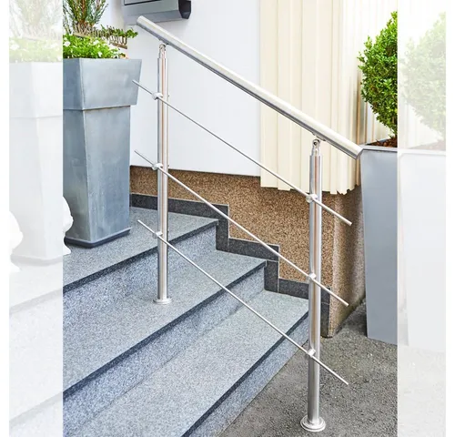 V2Aox Treppengeländer Edelstahl Handlauf 80-200 cm - 5 Pfosten - Brüstungsgeländer mit 5 Pfosten, stabil und langlebig, ideal für sichere Treppen und Balkone.