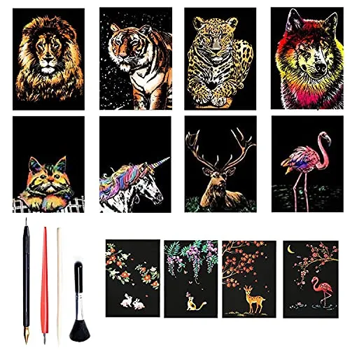 Georgie Porgy Kratzbilder Set DIY Bastelsets für Kinder - Kratzbilderbastelsets für Kinder, fördert Kreativität und Fantasie mit 8 Kratzpapierkarten und verschiedenen Werkzeugen für unvergessliche Bastelstunden.