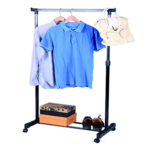 Mojawo Fahrbarer Kleiderständer Gardarobenständer Gaderobe Wäscheständer 75x41x155cm verstellbar mit 1 Stange rollbar