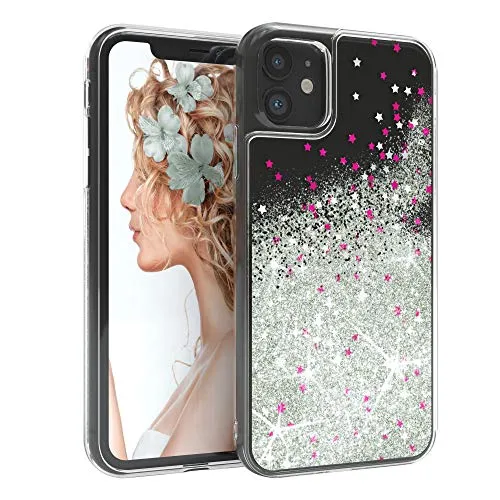 EAZY CASE Hülle kompatibel mit iPhone 11 Schutzhülle mit Flüssig-Glitzer, Handyhülle, Schutzhülle, Back Cover mit Glitter Flüssigkeit, TPU/Silikon, Transparent/Durchsichtig, Silber