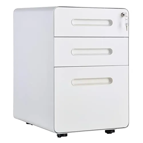 Vinsetto Rollcontainer - Mobiler Aktenschrank mit 3 Schubladen - Büro-Aktenschränke mit Rollen: Robuster, abschließbarer Aktenschrank aus Stahl mit Hängeregistratur und mobiler Flexibilität dank 4 Rollen für optimale Aufbewahrung.