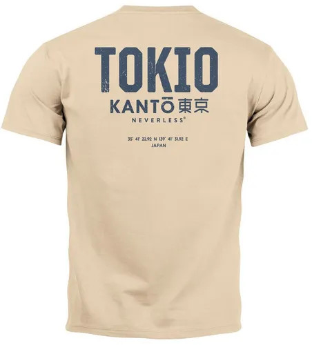Neverless Print-Shirt Herren T-Shirt mit Backprint Tokyo in beige von Neverless