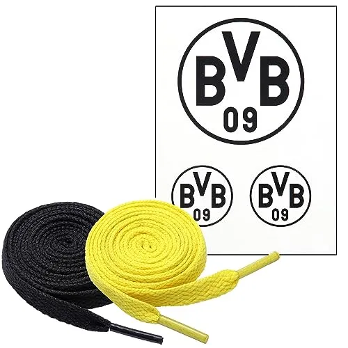 King of Trade BVB Aufkleber (schwarz, 3er-Set) + 2 Paar Fan-Schnürsenkel