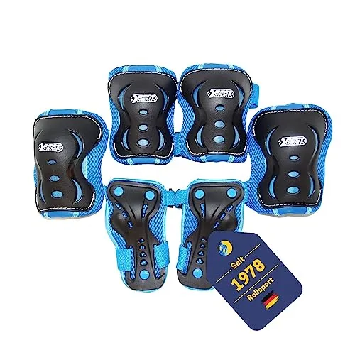 BEST SPORTING Schützer Set HQ für Kinder I Ellenbogenschoner/Handrückenschoner/Knieschoner in Größe XS/S I hochwertiges Skater Schützer Set in Blau/Schwarz I Robustes Schonerset