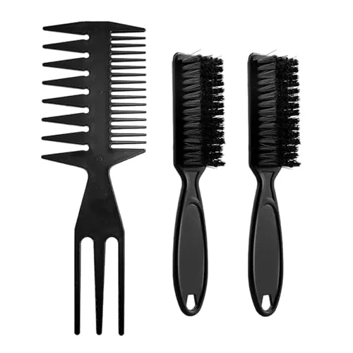 Schwarze Bartbürsten Mit 1 Schwarzen Haarkamm, Weiche Borstenbürste, Friseurbürste, Fade-Bürste, Herrenhaarbürste, Friseurzubehör 2