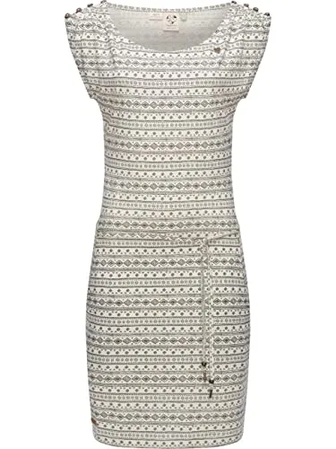 Ragwear Damen Kleid Chego Organic Offwhite XL - Freizeitkleider für Damen, 100% vegan, stylisches Jerseykleid mit Ethnomuster und tailliertem Schnitt für optimalen Tragekomfort.