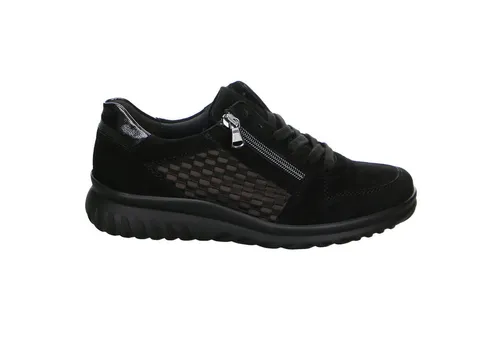 Semler Lena Weite H sportlicher Schnürer Schwarz - Damen Sneaker in Weite H, auswechselbares Fußbett, seitlicher Reißverschluss für einfachen Einstieg und sportliches Design mit weißer Gummisohle.