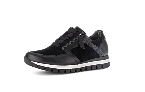 Gabor Damen Low-Top Sneaker, Frauen Halbschuhe,Wechselfußbett,Komfortable Mehrweite (H),schnürschuhe,Plateausohle,schwarz,40.5 EU / 7 UK