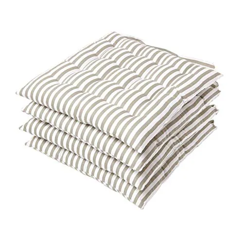 Homescapes Stuhlkissen Sitzkissen mit Streifen, 4er-Set - Kissen aus 100% Baumwolle in elegantem Grau, waschbar bei 40 Grad - ideal für stilvolle Sitzgelegenheiten.