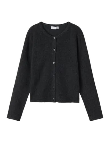 NAME IT Mädchen Nkfsaluna Ls Knit Card Noos - Strickjacke in Dunkelgrau - Strickjacken für Mädchen, normal geschnitten mit Rundhalsausschnitt und langem Arm, ideal für den lässigen Look und gemütlichen Tragekomfort.