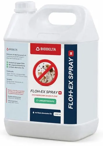 LTK-008 Biodelta Insektenspray Flohspray N, 5 l - Insektizide mit Langzeitschutz gegen Hunde- und Katzenflöhe, ideal für akuten Befall oder zur Vorbeugung.