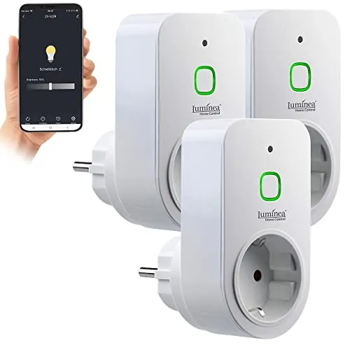 Luminea Home Control Steckdosendimmer: 3er Smarte WLAN-Dimmer-Steckdose mit Phasenabschnittsdimmer bis 200 W (Steckdosendimmer 230V, Dimmer-Steckdose für Lampe, Halogenlampen)