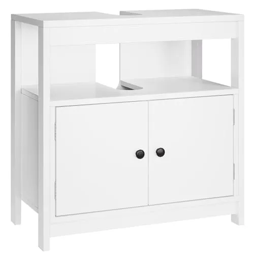 fevarbord Waschbeckenunterschrank weiß Unterschrank Badezimmer, Badezimmerschrank mit 2 Türen und offener Ablage, aus Holz, 60x30x60cm(BxTxH)