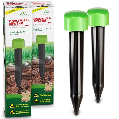 Gardigo 2 Maulwurf-Abwehr Mini Wühlmaus Schutz Vertreiber Maulwurfschreck Garten