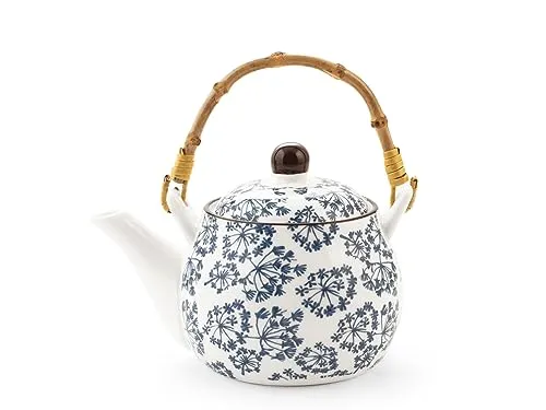 H&H Teekanne aus Porzellan, mit abnehmbarem Bambusgriff, verschiedene Dekorationen, 500 cc