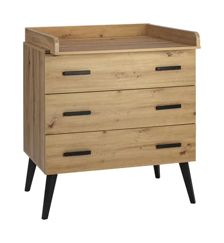 Schardt Morris Oak Wickelkommode - Elegante Wickelkommode mit 3 Schüben im Dekor Artisan Oak, ideal zur stilvollen Babypflege und Aufbewahrung.