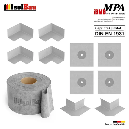 Isolbau Dichtset Bandset Dichtband 50m für Dusche und Bad - Umfangreiches Dichtset mit 50m Dichtband und Zubehör für zuverlässige Abdichtung in Badezimmern. Hochreißfest und flexibel, ideal für Wassersperrsysteme mit geprüfter Qualität.