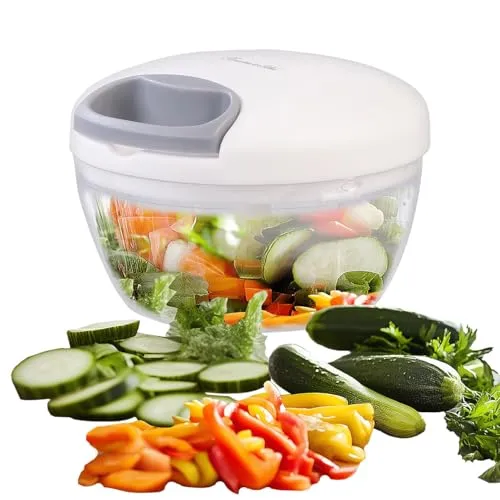 Rosenstein & Söhne Manuelle Mixer: Manueller Zerkleinerer & Gemüseschneider, Zugkordel, 3 Klingen, 500ml (Hand Zerkleinerer, Küchen ohne Strom, Knoblauch)