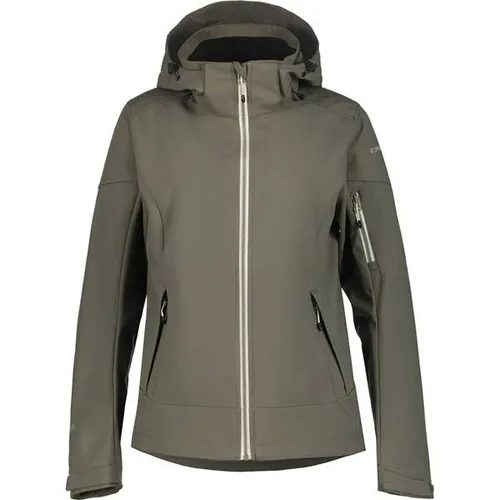 ICEPEAK Damen Funktionsjacke BATHGATE – Wetterfest und vielseitig - Moderne Softshelljacke für Damen mit verstellbarer Kapuze und mehreren Taschen. Ideal für Outdoor-Aktivitäten, bietet sie Wetterschutz und hohen Tragekomfort.