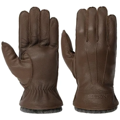 Stetson Deer Cashmere Lederhandschuhe Herren - Elegante Fingerhandschuhe für Herbst und Winter - ELEGANTES DESIGN: Einfarbige Lederhandschuhe mit feinen Ziernähten, ideal für stilvolle Anlässe. Hergestellt aus geschmeidigem Hirschleder mit warmem Kaschmirfutter für besten Tragekomfort an kalten Tagen.