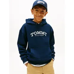 Kapuzensweatshirt TOMMY HILFIGER, Jungen, Gr. 10 (140), schwarz night navy, Sweatware, Obermaterial: 80% Baumwolle, 20% Polyester, unifarben, regular fit normal, Rundhals, eingesetzt Rippbündchen, Sweatshirts, Regular fit, für Kinder bis 16 Jahre