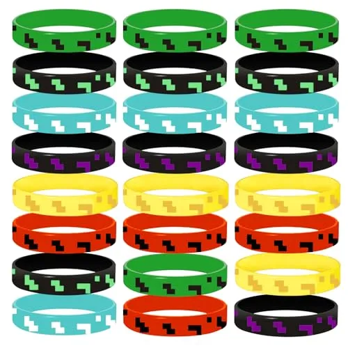 YunLone Pixel-Themen-Partyzubehör, Pixel-Gamer-Armbänder, Geburtstagsparty-Zubehör, Geschenktüten, Party-Dekoration, 24 Stück