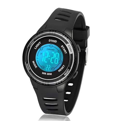 DTKID Digitaluhr Kinder, 7 Farben Kinderuhr Junge Mädchen, 3 ATM wasserdichte Sports Outdoor Armbanduhr Kinder Mit Timer, Wecker, Kalender