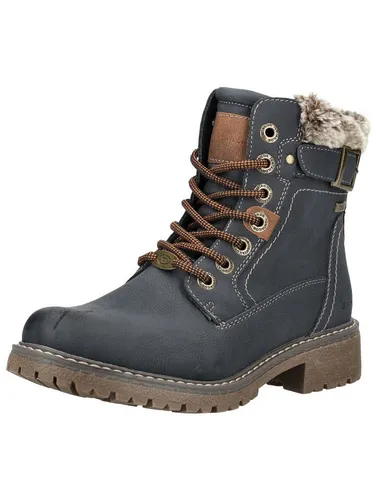 Schnürstiefelette TOM TAILOR - Damen Stiefelette aus Lederimitat, Gr. 38, navy - Wanderschuhe mit kuscheligem Fellimitat-Innenfutter und robuster Laufsohle für optimalen Halt. Ideal für kalte Tage und lässige Freizeitlooks.