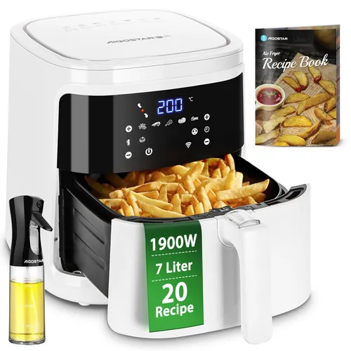 Aigostar Heißluftfritteuse 7L XXL - 1900W Airfryer mit 7 Programmen, gesundes Frittieren ohne Öl und 20 leckeren Rezepten