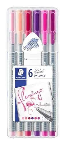 STAEDTLER 334 SB6CS6 Fineliner triplus (ergonomische Dreikantform, hohe Qualität, superfeine Spitze, My Colours Set Flamingo mit 6 brillanten Farben, Linienbreite 0,3 mm)