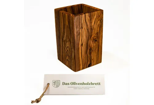 dasOlivenholzbrett Besteckhalter Köcher aus Olivenholz 14cm - Eleganter Besteckhalter aus hochwertigem Olivenholz, ideal für eine stilvolle Tischdekoration und Platzsparend.