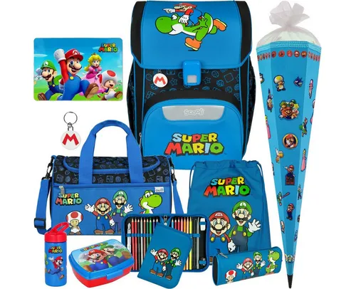 Pridera Scooli Schulranzen 1. Klasse Jungen EasyStart Set mit Super Mario Design