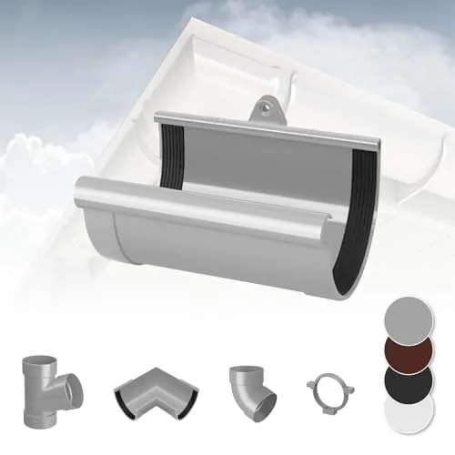 RAINWAY L Regenrinnen System (Rinnenverbindungsschale grau) - PVC-U Kunststoff in 4 Farben, für Dachflächen > 100m² empfohlen, Verbinder Erweiterung