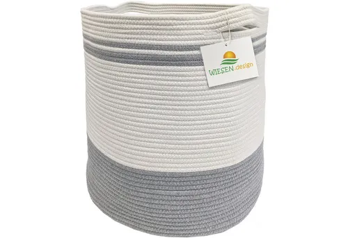 WIESEN.design Wäschekorb Ben Ø41xH46 cm 61L - Wäschekorb aus 100% Baumwolle, handgefertigt und umweltfreundlich, inkl. großem Waschsack. Ideal für eine nachhaltige Aufbewahrung im Bad oder Kinderzimmer.