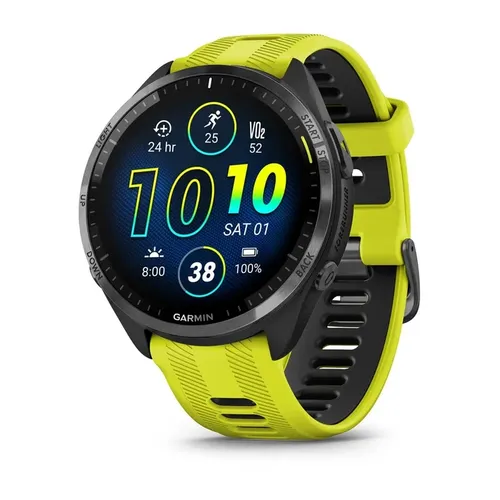 Garmin Forerunner 965 - Zitronengelb/Schwarz - Smartwatch für Triathleten mit 1,4 Zoll AMOLED Display, GPS und bis zu 31 Stunden Akkulaufzeit. Integrierte Trainingsfunktionen zur Leistungsoptimierung und Musikstreaming für motivierende Workouts.