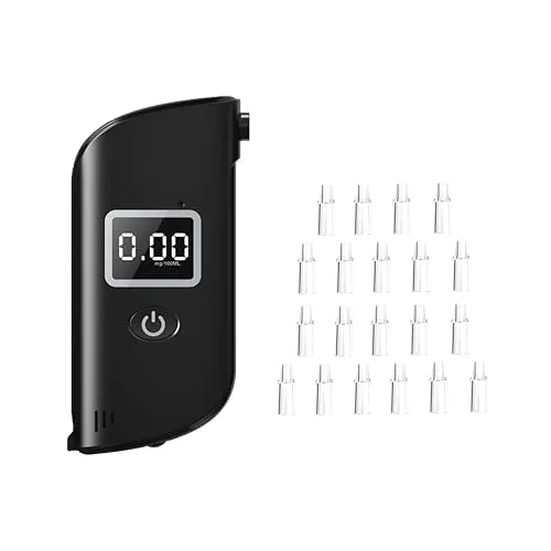 Stdlyxun Alkoholtester Promillemessgerät - Alkoholtester Mit Digitaler Blauer LCD-Anzeige,Alkoholtester Polizeigenau,Alkohol Tester Mit 20 Mundstücken