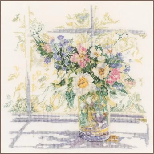 Lanarte Kreativset Zählmusterpackung Blumen in zartem Licht - Kreativkästen mit 100% Leinenstoff und DMC-Baumwollgarn. Ideal für Anfänger und Fortgeschrittene, inklusive klaren Anweisungen und einem Garn-Organisator.