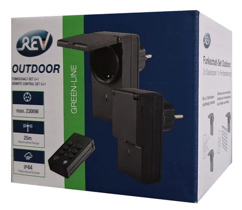 REV Outdoor Funkschalt-Set 2x IP44 Funk-Steckdosen 2300W + Fernbedienung 25Meter