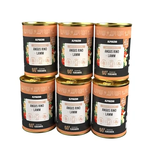 alphazoo Nassfutter Hund mit Angus Rind + Lamm 6 x 400g – getreidefreies Nassfutter Hund mit hochwertigem Protein, Omega-3-Fettsäuren & natürlichen Zutaten – Premium Hundefutter - Made in Germany