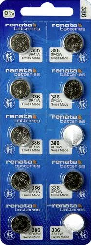 Renata Knopfzelle 386 1.55V 10 St. Silberoxid - Hochwertige Silberoxid-Knopfzelle in Erstausrüsterqualität. Ideal für anspruchsvolle Anwendungen mit stabiler Spannung und hoher Kapazität. Perfekt für langlebige Energieversorgung in verschiedenen Geräten.