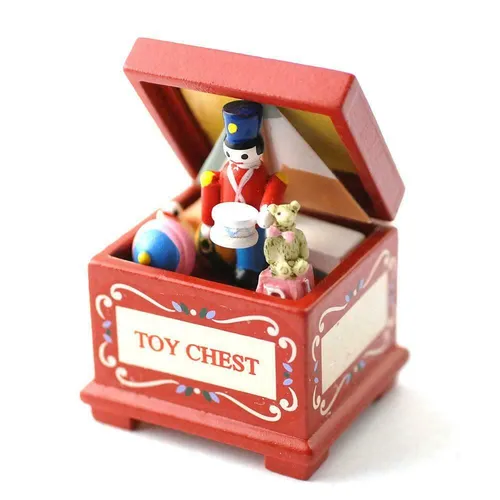 Puppenhaus Rot Spielzeug Truhe Voll Mit Miniatur Altmodische Kinderzimmer Zubhör