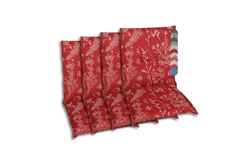 GO-DE Textil Bequeme und attraktive Polsterauflagen für Niederlehner-Gartenstühle (4er-Set, Design: Floral Rot)