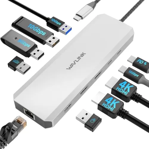 WAVLINK 10-in-1 Laptop-Dockingstation mit 2 x HDMI und 10Gbps USB