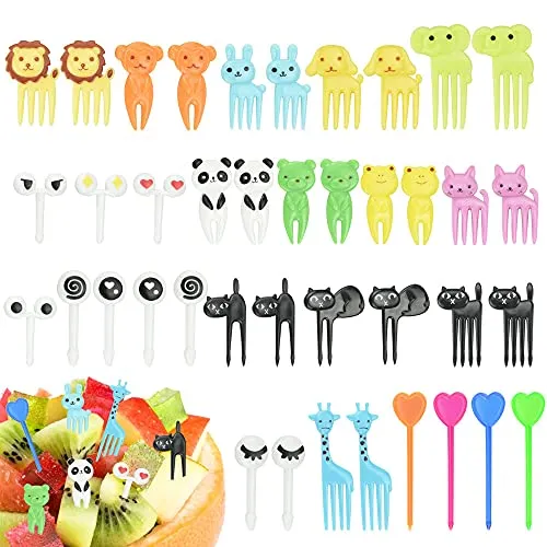 SPEACOUR 40 Stück Obstgabeln Mini Tiere Zahnstocher Sticks Bento Food Picks Plastikzahnstocher Wiederverwendbar Obstspieße Niedlichen Dessertgabeln Cartoon Fruit Picks für Party Gebäck