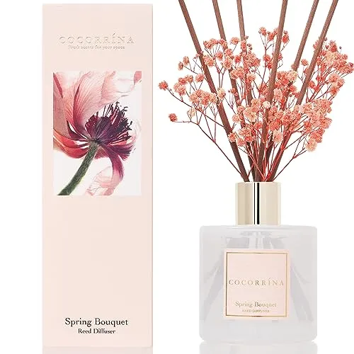 Cocorrína Raumduft Reed Diffuser mit 8 Duftstäbchen 200ml - Frühlingsstrauß, Natürlich, Langanhaltend, Home Duft ätherisches Öl Reed Diffusor für Badezimmer Regal Dekoration